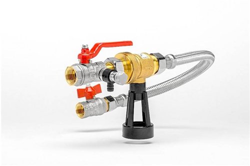 Set de remplissage pour chauffage, femelle 1/2" x femelle 1/2", flexible 500 mm, avec disconnecteur CA et purgeur, Belgaqua