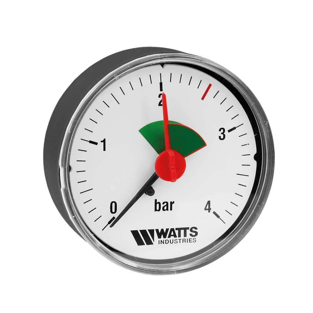 Manomètre à cadran, Watts FR100, Ø 50 mm, 0 à 4 bar, raccord axial 1/4"