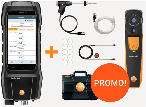 Analyseur de combustion, Testo 300 Longlife, CO jusqu'à 15 000 ppm, avec caméra thermique Testo 860i