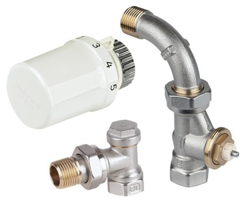 Kit de raccordement pour radiateur, Honeywell, vanne droite à coude et té de réglage avec tête Thera 6, pour radiateur classique