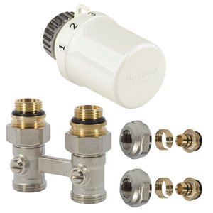 Kit de raccordement pour radiateur, Honeywell, bloc en H droit avec tête Thera 6, pour radiateur compact