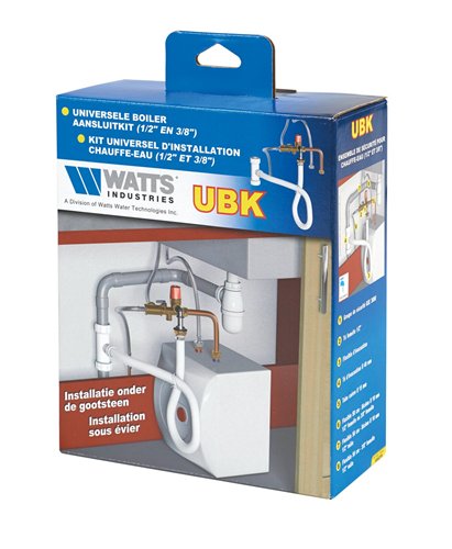 Aansluitkit voor boiler, Watts UBK, veiligheidsgroep BI 15 en 3 flexibels van 500 mm, voor kleine boiler