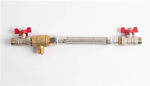 Vulset voor cv-installatie, Fixaflex, buitendraad 1/2" x buitendraad 1/2", flexibel 400 mm, met CA-disconnector en ontluchter, Belgaqua