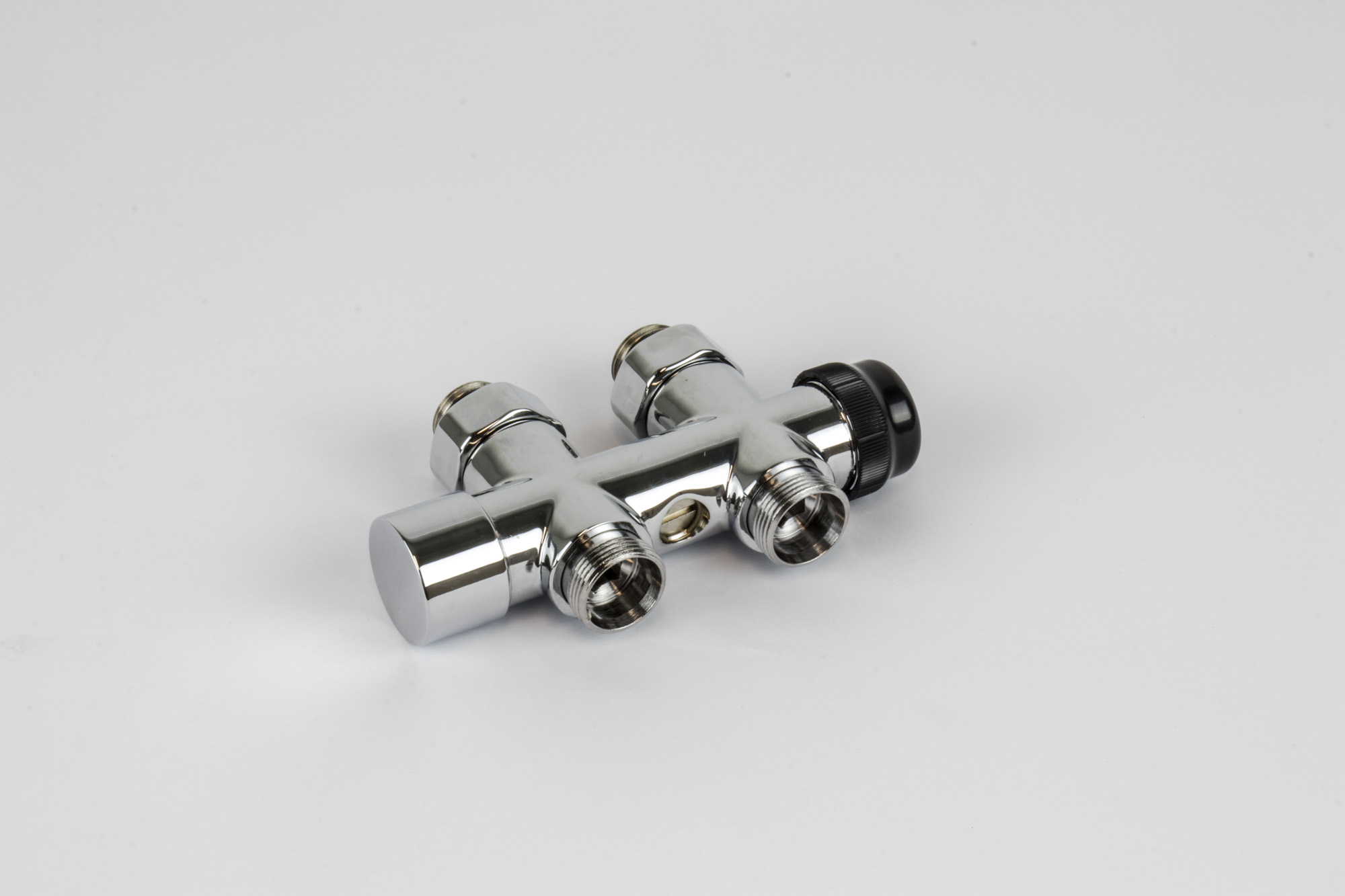 H-blok voor radiator, Begetube Optima, aansluitingen 1/2" x M24, recht, met bypass, verchroomd