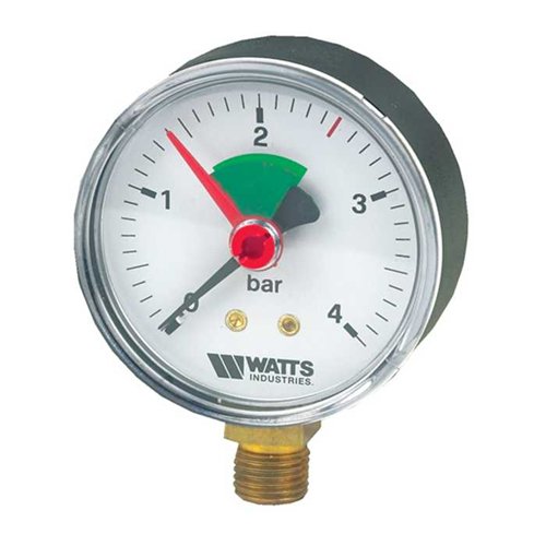 Manometer met wijzerplaat, Watts FR200, Ø 63 mm, 0 tot 4 bar, radiale aansluiting 1/4"