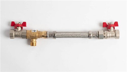 Set de remplissage pour chauffage, Fixaflex, femelle 1/2" x femelle 1/2", flexible 400 mm, avec disconnecteur CA et purgeur, Belgaqua