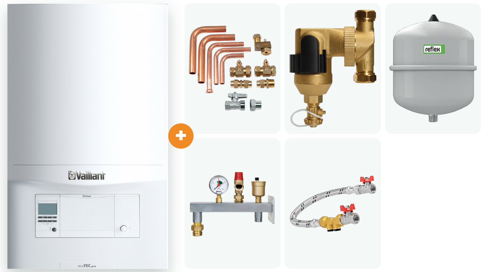 Pakket ketel compleet, Vaillant ecoTEC pro VCW 286/5-3, aansluitkit, slibafscheider SpiroTrap, expansievat 18 L, console GAG/INT, vulset