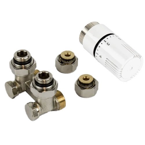 Aansluitkit voor radiator, Begetube, tweepijps H-blok en koppelingen M24 x 16 x 2 mm met kop type 1500, voor muuraansluiting