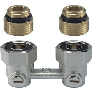 Bloc en H pour radiateur, Honeywell Verafix-VKE, raccords 1/2" ou 3/4" x eurocône 3/4", équerre