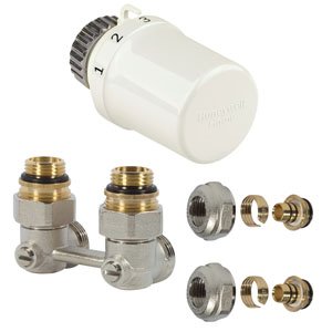 Kit de raccordement pour radiateur, Honeywell, bloc en H équerre avec tête Thera 6, pour radiateur compact