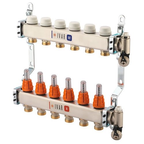 Collecteur de chauffage par le sol inox, Begetube, 5 départs, 1", avec débitmètres