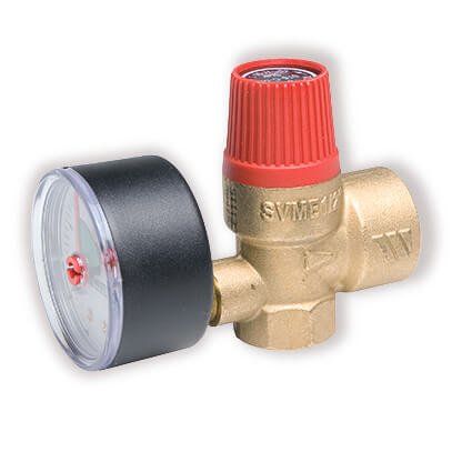 Soupape de sécurité chauffage, Watts SVM/E30, femelle 1/2" x femelle 3/4", 3 bar, avec manomètre