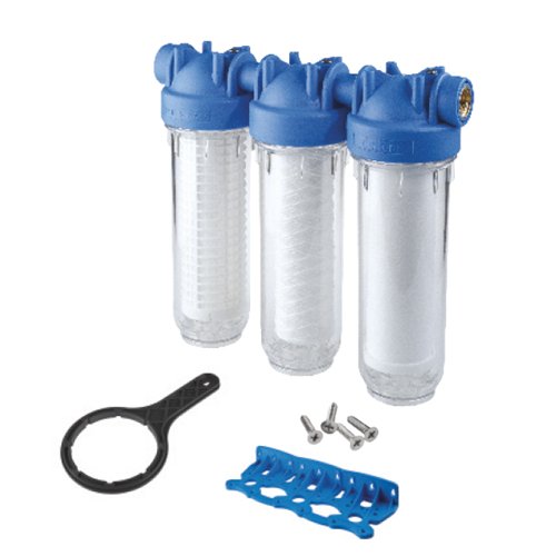 Filtre à eau triplex, Durlem Kit Triplex Pro, 3/4", lavable 50 µm + bobinée 25 µm + charbon actif