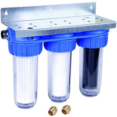 Waterfilter triplex, Honeywell FF60, 3/4", wasbare voorfilter + fijnfilter + actieve kool