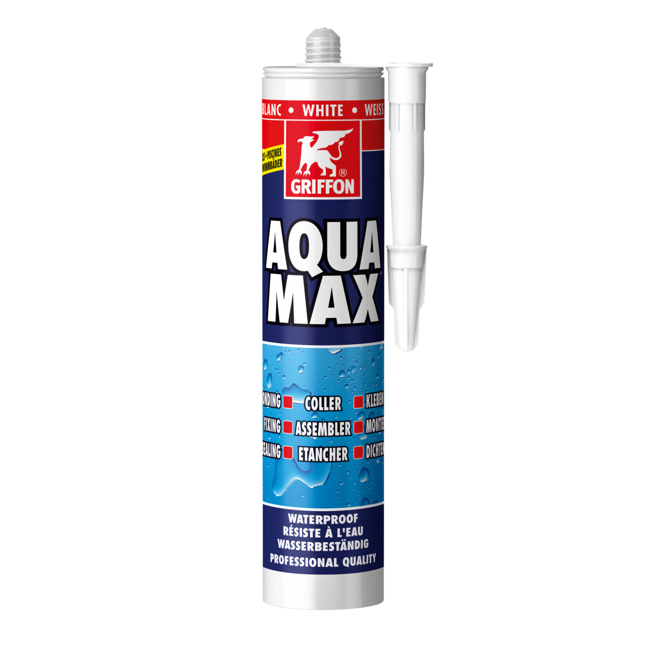 Lijmkit voor zwembad, Griffon Aqua Max, koker van 425 g, wit