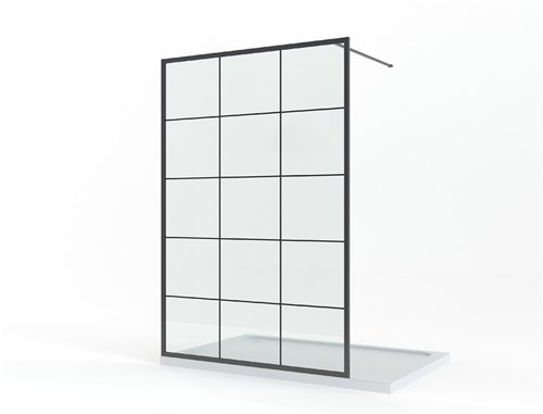Paroi de douche walk-in, Waterfront CWR, largeur 120 cm, verre à décor cadres noirs 10 mm, profilé noir mat