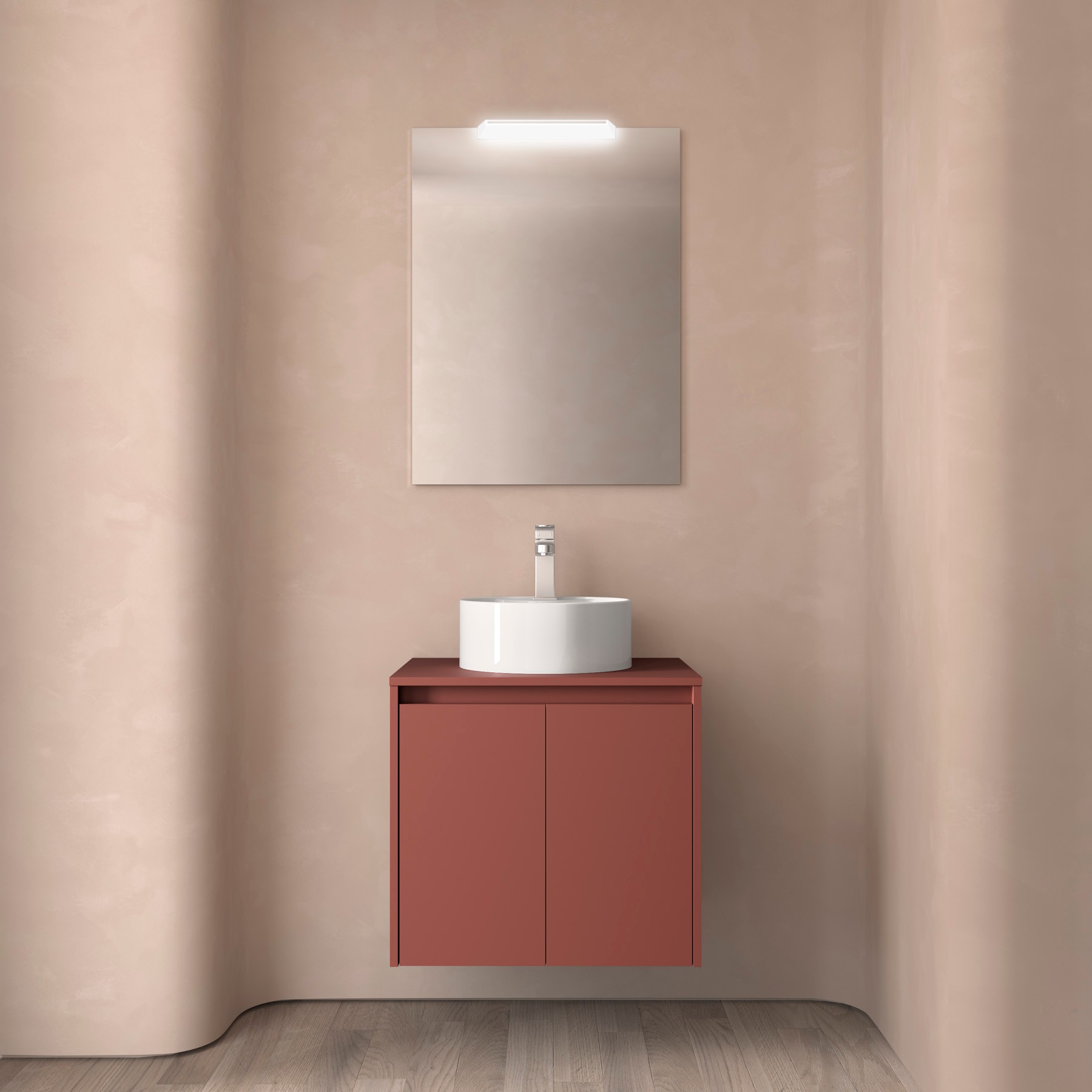 Ensemble meuble + plan de toilette, Salgar Noja 2 portes, largeur 60 cm, avec profilé, rouge satiné