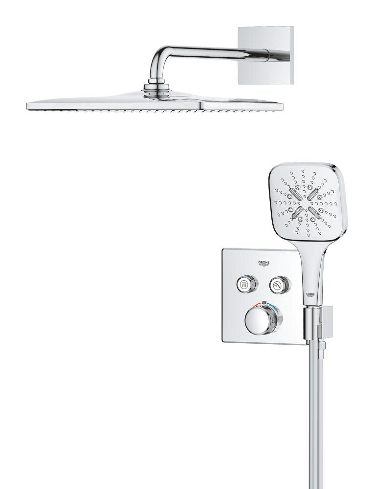 Système de douche encastré thermostatique, GROHE Grohtherm SmartControl, 2 sorties, douche de tête 310 x 310 mm, chromé
