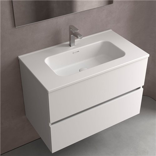 Plan vasque en céramique, Salgar Constanza, 61 x 46 cm, cuve centrée, blanc mat