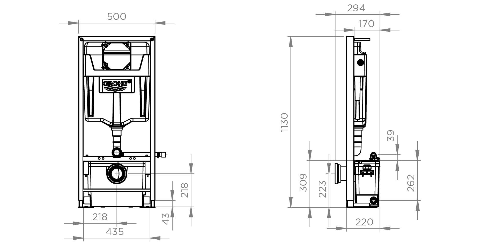 Inbouwreservoir met vergruizer voor hangtoilet, SFA Saniwall Pro Up, betegelbaar, hoogte 1130 mm