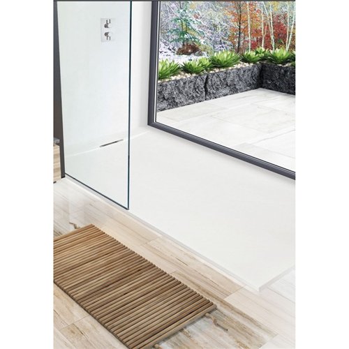 Extra platte douchebak in composiet, Waterfront Slate Edge, 200 x 100 cm, wit