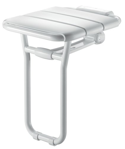 Siège de douche rabattable avec pied, Delabie, aluminium blanc