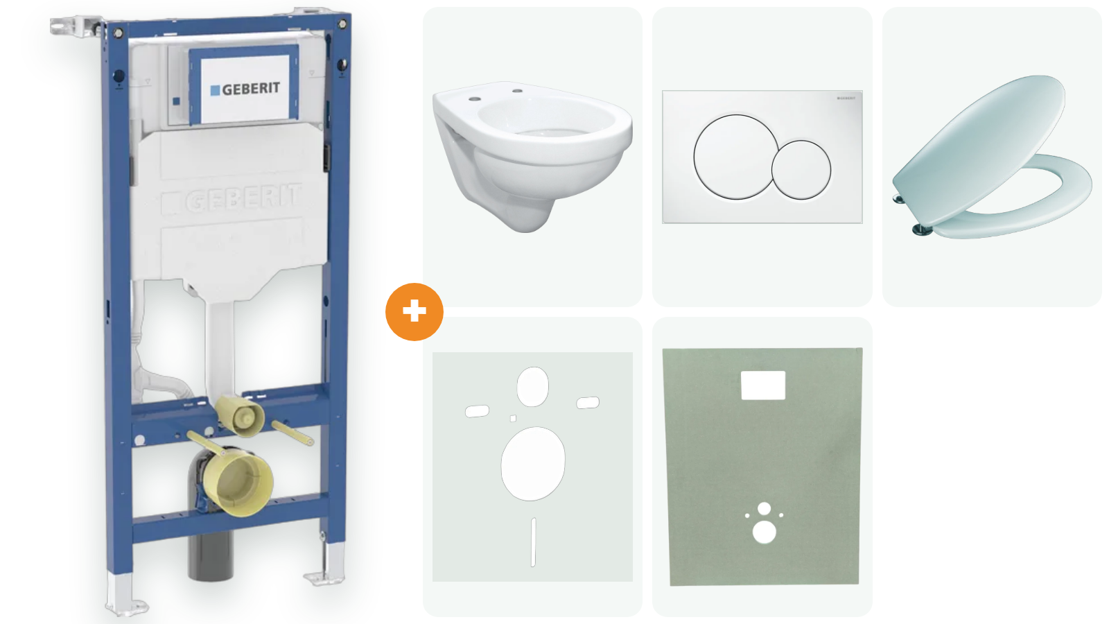 Pack WC suspendu complet, bâti-support Geberit Duofix UP320 112 cm, cuvette Villeroy & Boch Saval Pro, plaque Sigma01 blanche, abattant Sinox, set d'isolation acoustique, panneau MDF 120 x 100 cm