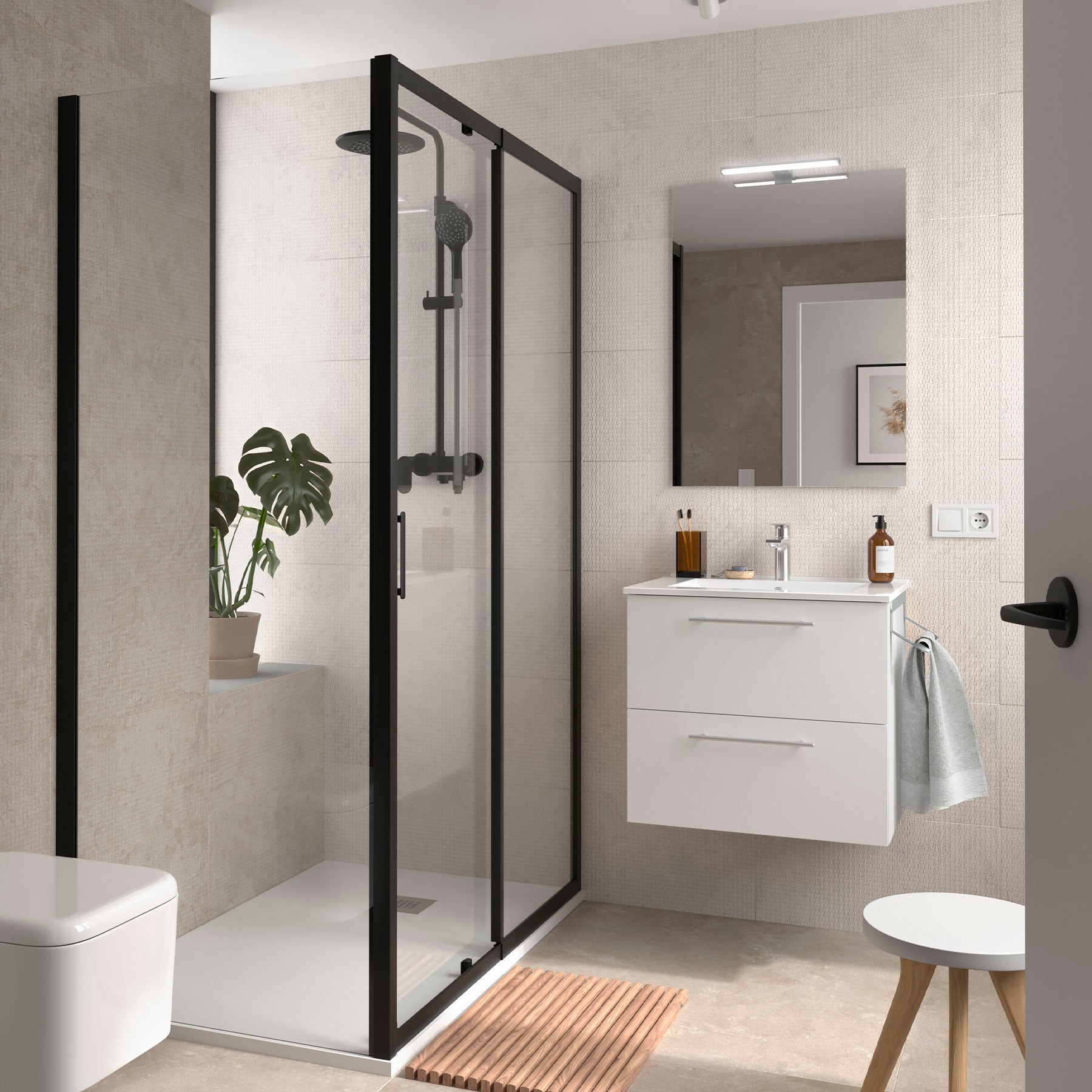 Ensemble meuble + vasque, Salgar Silane 2 tiroirs, largeur 60 cm, avec miroir, sans applique, blanc satiné