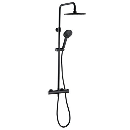 Colonne de douche thermostatique, Wirquin Black Roma Confort, douche de tête Ø 230 mm, noir mat