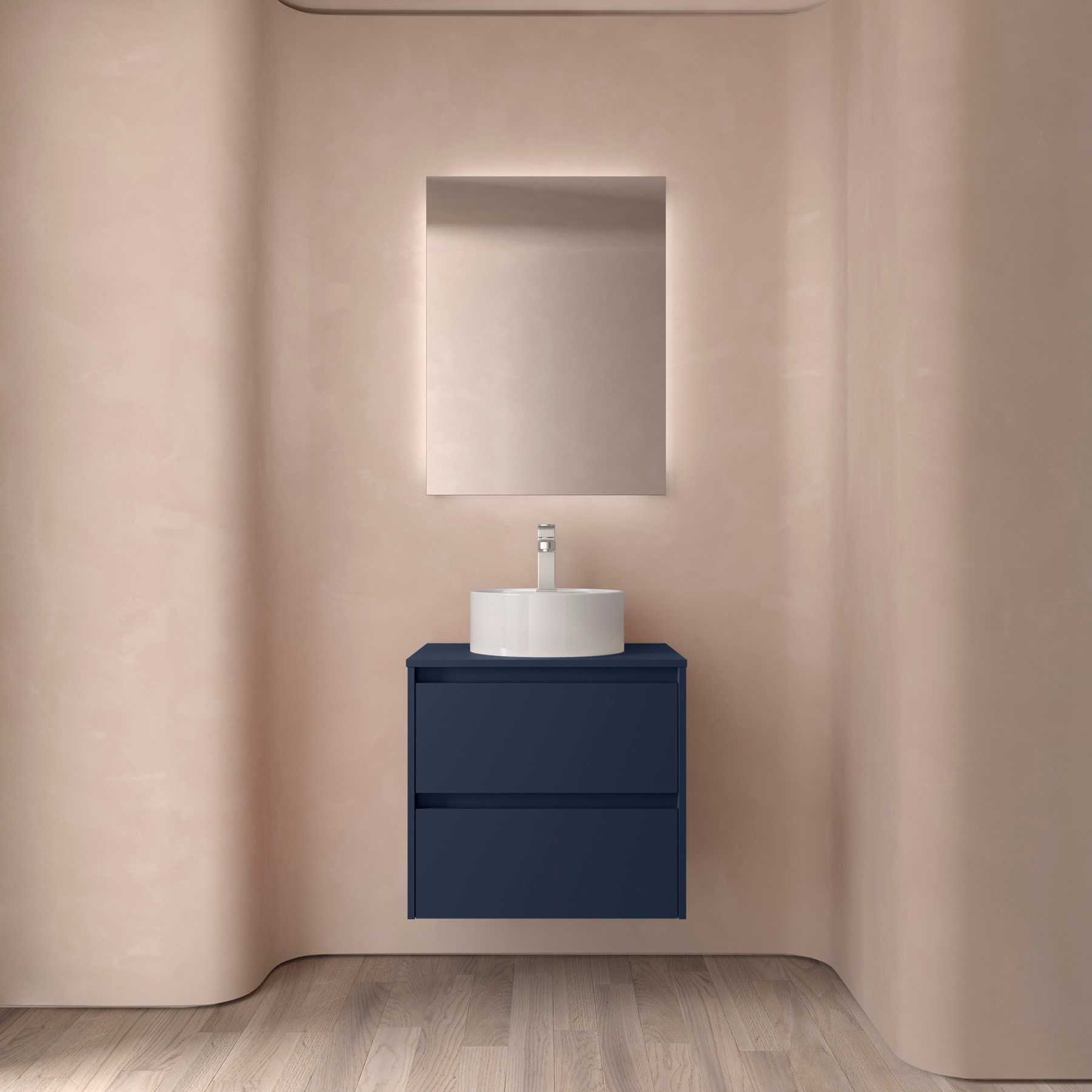 Ensemble meuble + plan de toilette, Salgar Noja 2 tiroirs, largeur 60 cm, bleu satiné