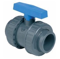 Vanne à bille PVC à coller pour piscine, Plasson, Ø 50 mm, femelle-femelle, PN 16, bleu