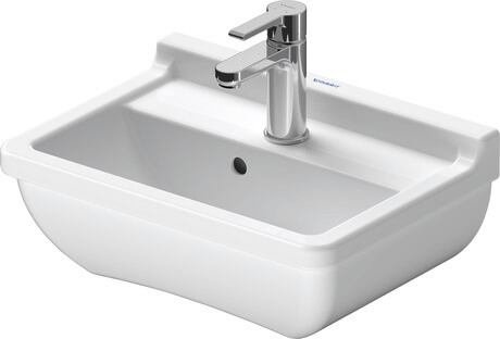 Lave-mains en céramique, Duravit Starck 3, largeur 45 cm, trou de robinet au centre