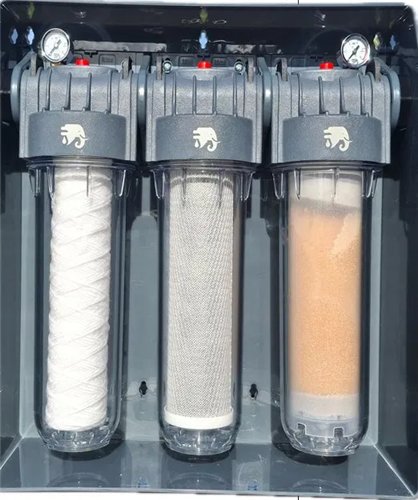 Filtre à eau triplex, Korium Kit Anti-PFAS, 1", bobinée 25 µm + charbon actif 5 µm + résine anti-PFAS