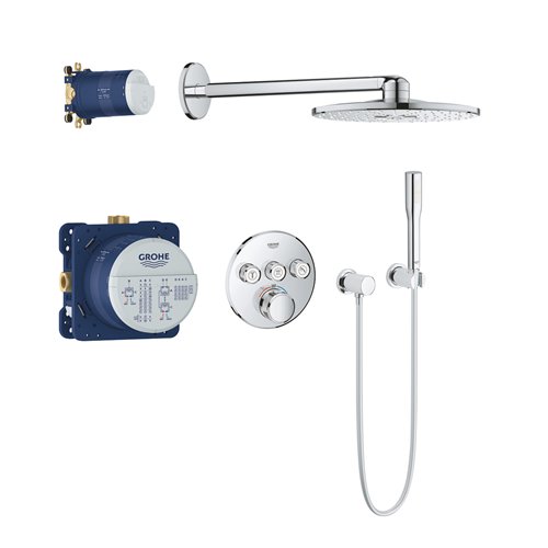 Système de douche encastré thermostatique, GROHE Grohtherm SmartControl, 3 sorties, douche de tête Ø 310 mm, chromé
