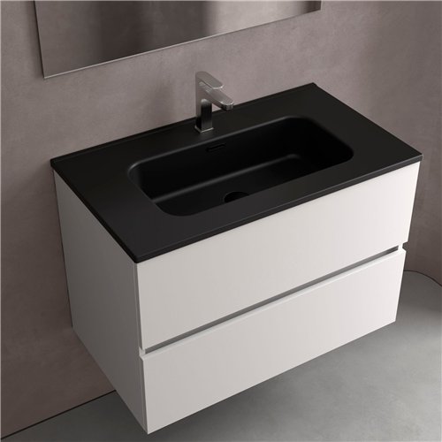 Wastafelblad in keramiek, Salgar Constanza, 81 x 46 cm, centrale waskom, mat zwart