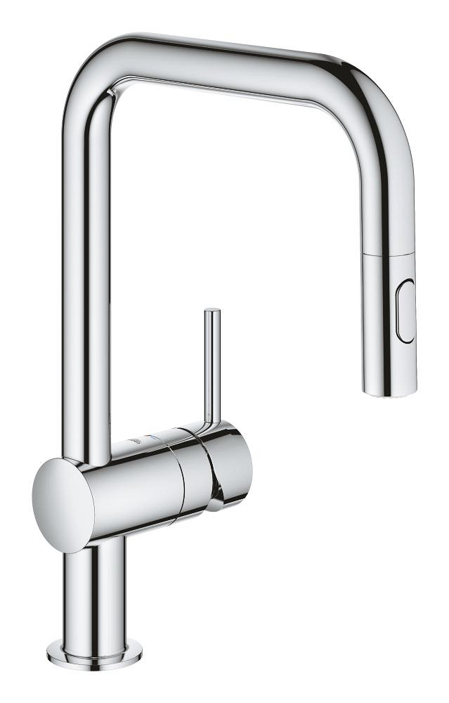 Mitigeur cuisine avec douchette extractible, GROHE Minta, bec en U, chromé