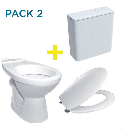 Staand toiletpack, Villeroy & Boch Saval Pro met reservoir Geberit AP128, horizontale uitgang, zitting Sinox met rvs-scharnieren