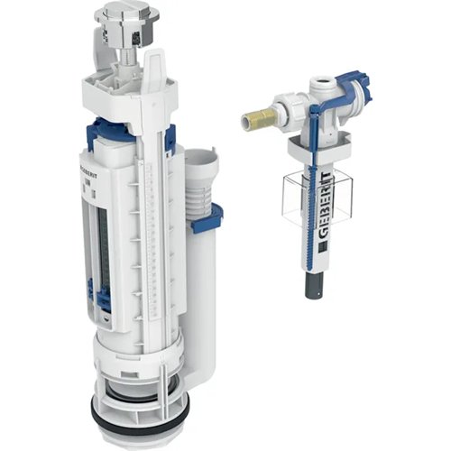 Mécanisme de chasse pour réservoir WC, Geberit type 290-383, double touche, avec robinet flotteur, réf. 283350215