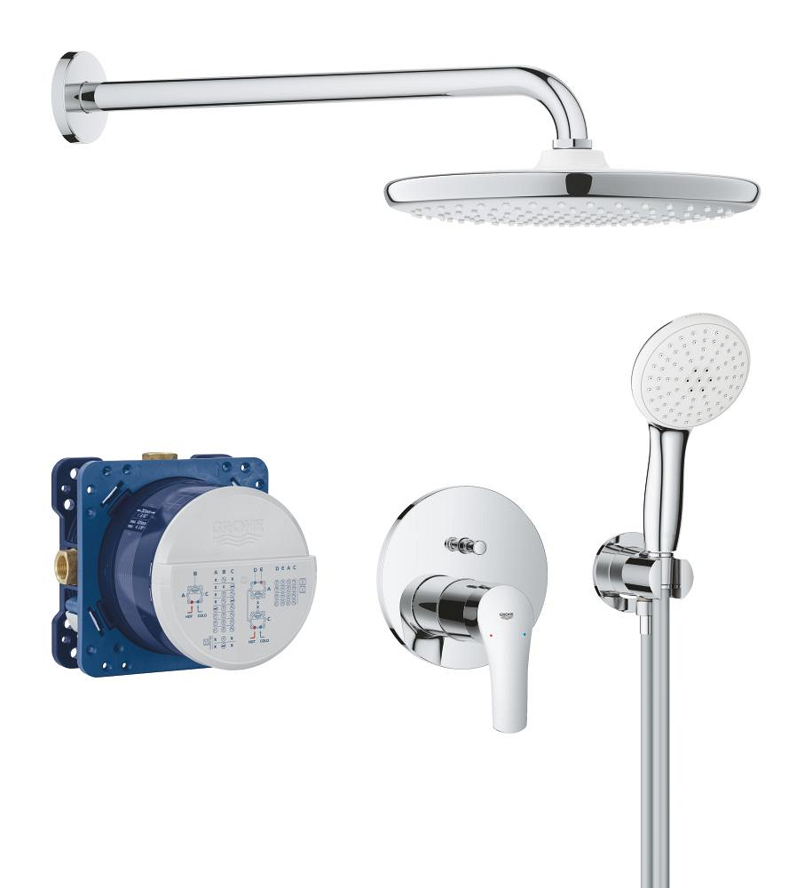 Système de douche encastré avec mitigeur, GROHE Eurosmart, 2 sorties, douche de tête Ø 250 mm, chromé