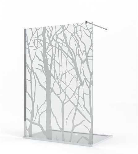 Paroi de douche walk-in, Waterfront CWR, largeur 120 cm, verre à décor miroir arbres 10 mm, profilé chromé