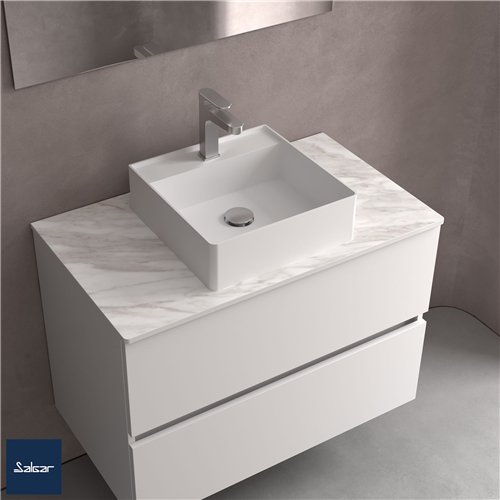 Opzetwaskom in solid surface, Salgar Talea, 36 x 36 cm, mat wit