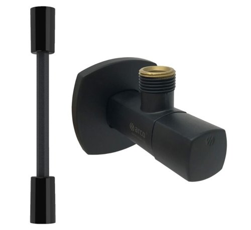 Set hoekstopkraan en aansluitslang, Arco A-80 Lipstick, slang 40 cm, mat zwart
