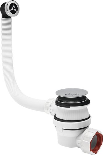 Wastafelafvoer met extra platte sifon, Wirquin NANO 6.7, Ø 32 mm, click-clack-afvoerplug met overloop, verchroomd