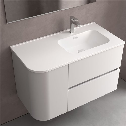 Plan vasque en céramique, Salgar Constanza, 91 x 46 cm, pour coquette arrondie à gauche, blanc mat
