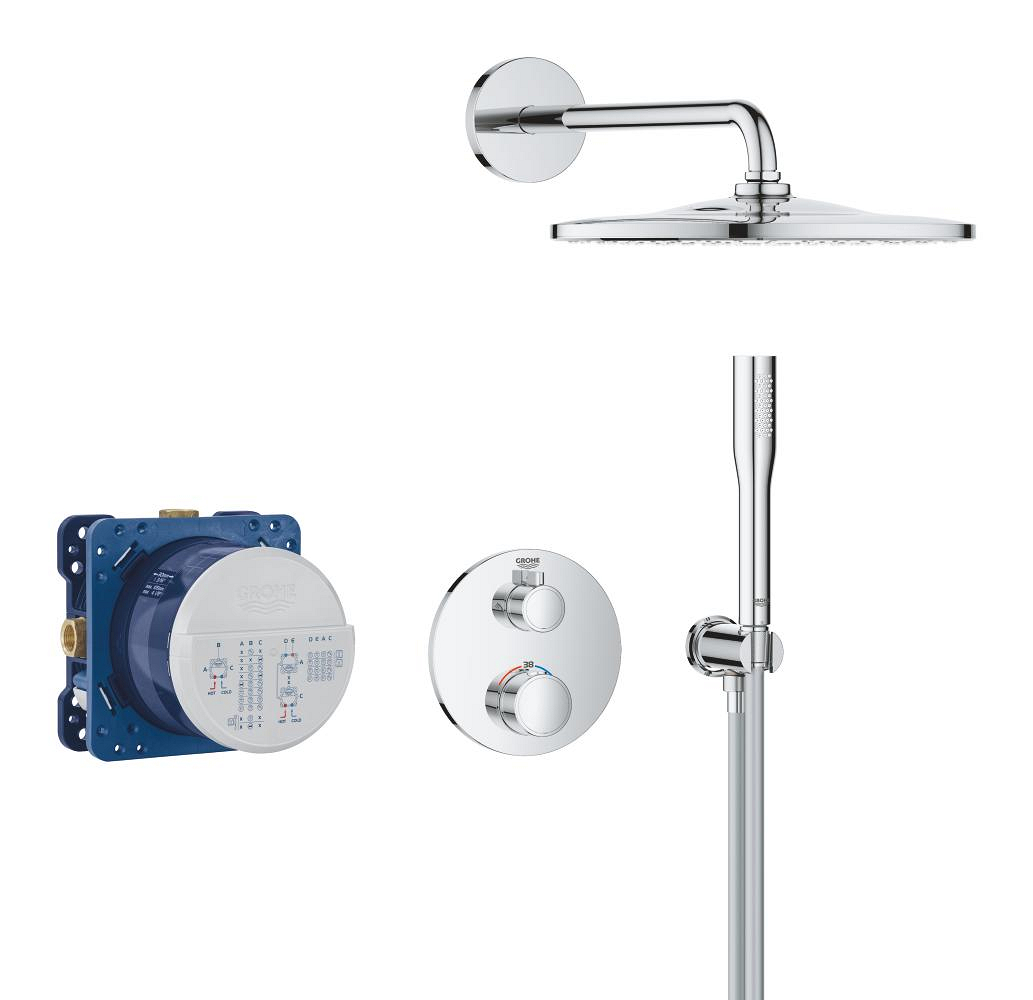 Système de douche encastré thermostatique, GROHE Grohtherm, 2 sorties, douche de tête Ø 310 mm, chromé