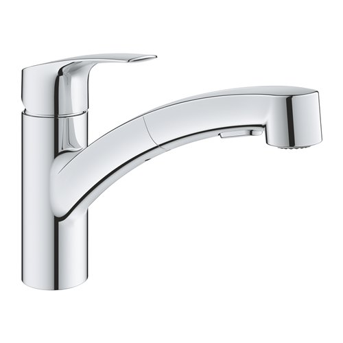 Keukenkraan met uittrekbare handdouche, GROHE Eurosmart, lage uitloop, verchroomd