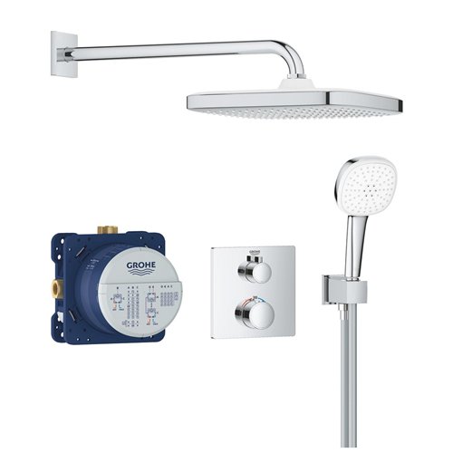 Système de douche encastré thermostatique, GROHE Grohtherm, 2 sorties, douche de tête 250 x 250 mm, chromé
