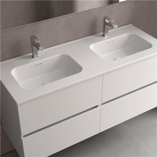 Plan vasque en céramique, Salgar Constanza, 141 x 46 cm, double cuve, blanc mat