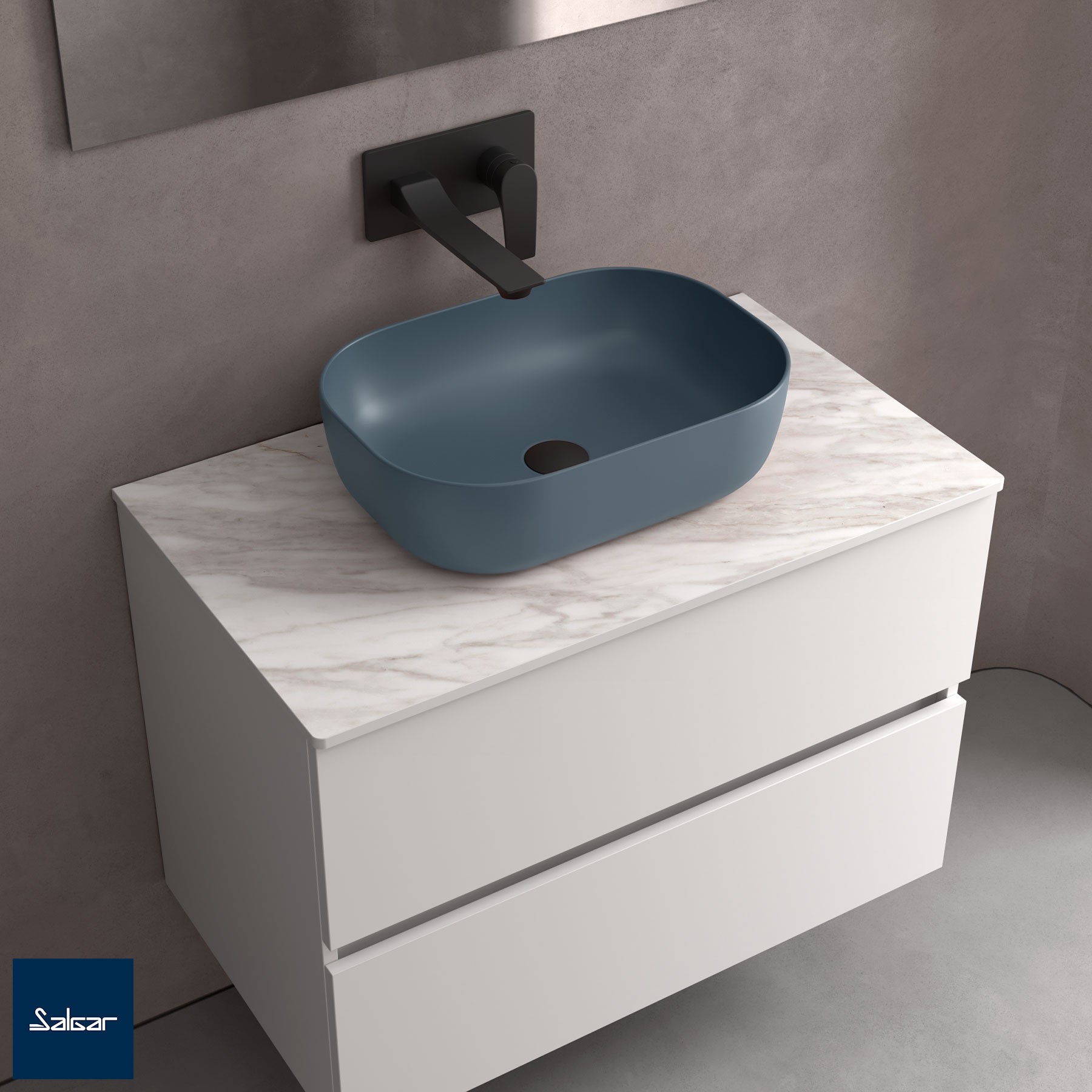 Vasque à poser en céramique, Salgar Carla, 46 x 32,5 cm, Denim