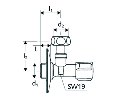 Hoekstopkraan voor spoelreservoir, Schell Comfort, 3/8" x 3/8"